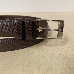 Lejon Dress Belt Men's Italian Leather  34 Brown • Textured • Silver Tone Buckle